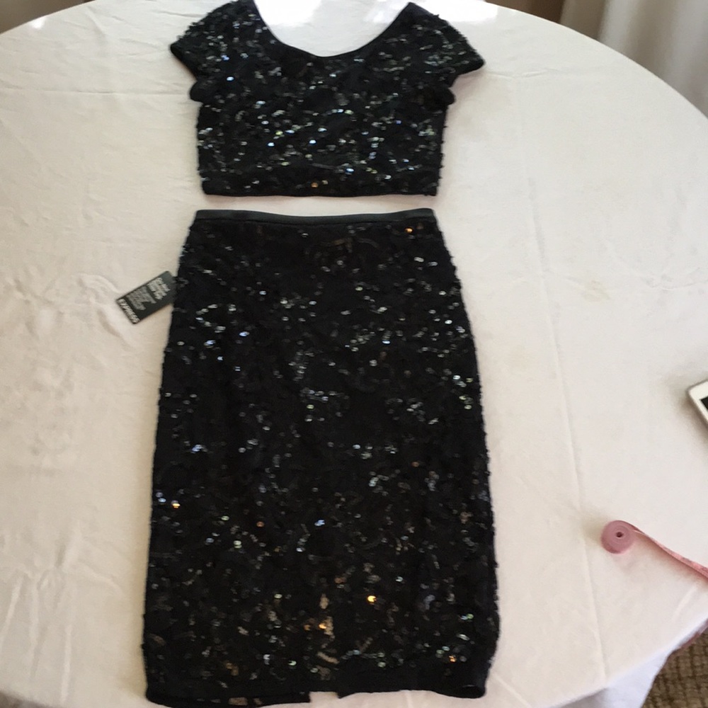 NWT Express blk sparkle lace crop top/pencil skirt